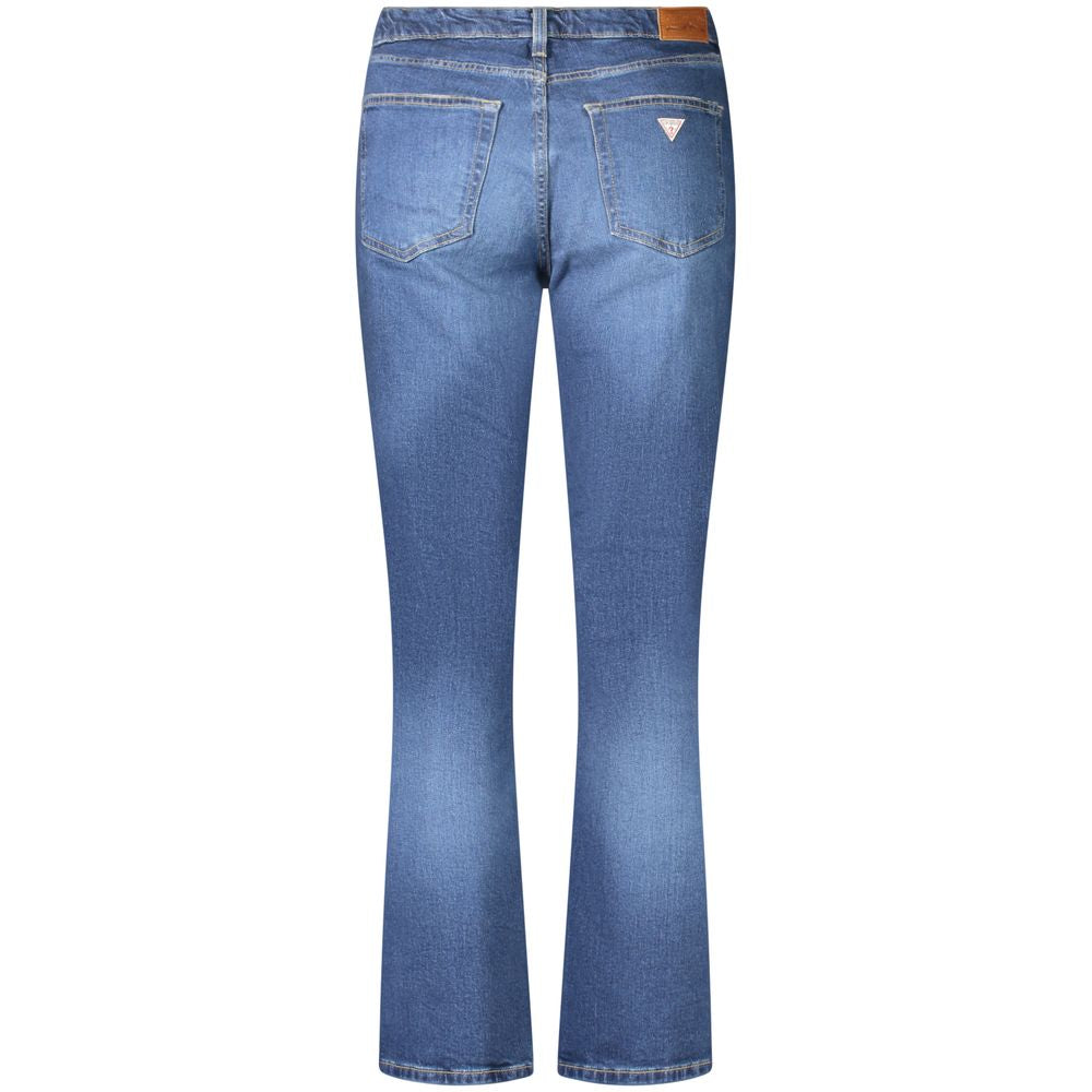 Jeans droit en coton bleu pour femme de la marque Guess Jeans, coupe classique et style décontracté.