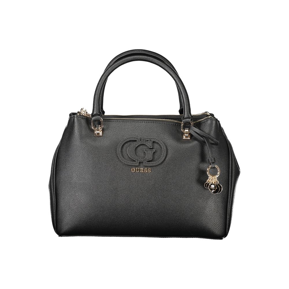 Sac à main pour femme Guess Jeans en polyuréthane noir, sac à main élégant avec poignées et détails modernes.