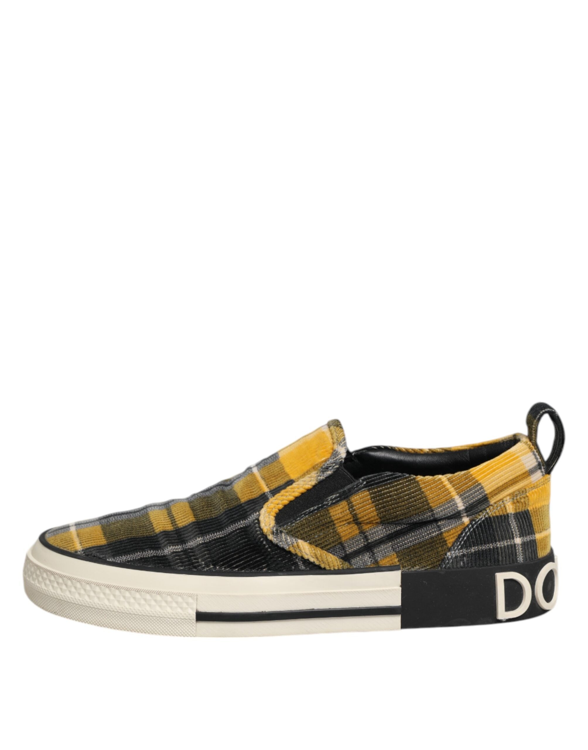 Chaussures sneakers Dolce & Gabbana Portofino à carreaux multicolores, style tartan, vue de face.