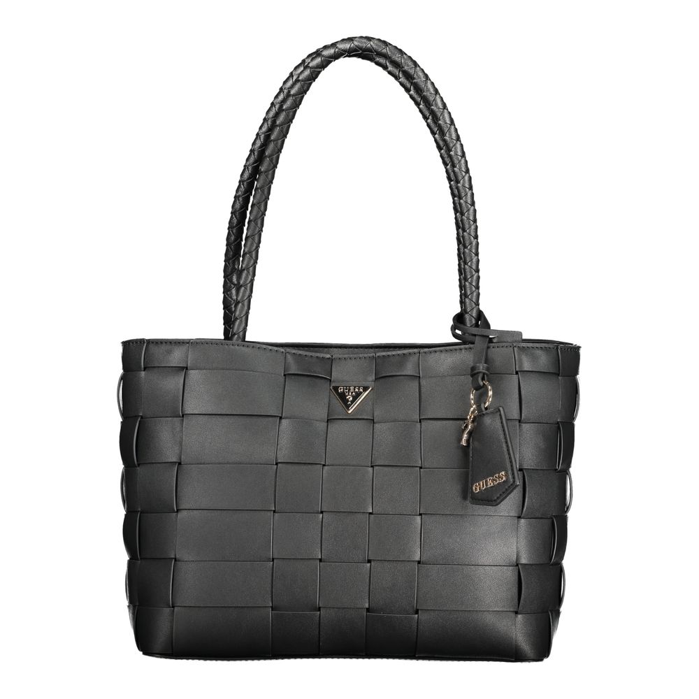 Sac à main noir en polyuréthane Guess Jeans pour femmes, avec design élégant et détails modernes.