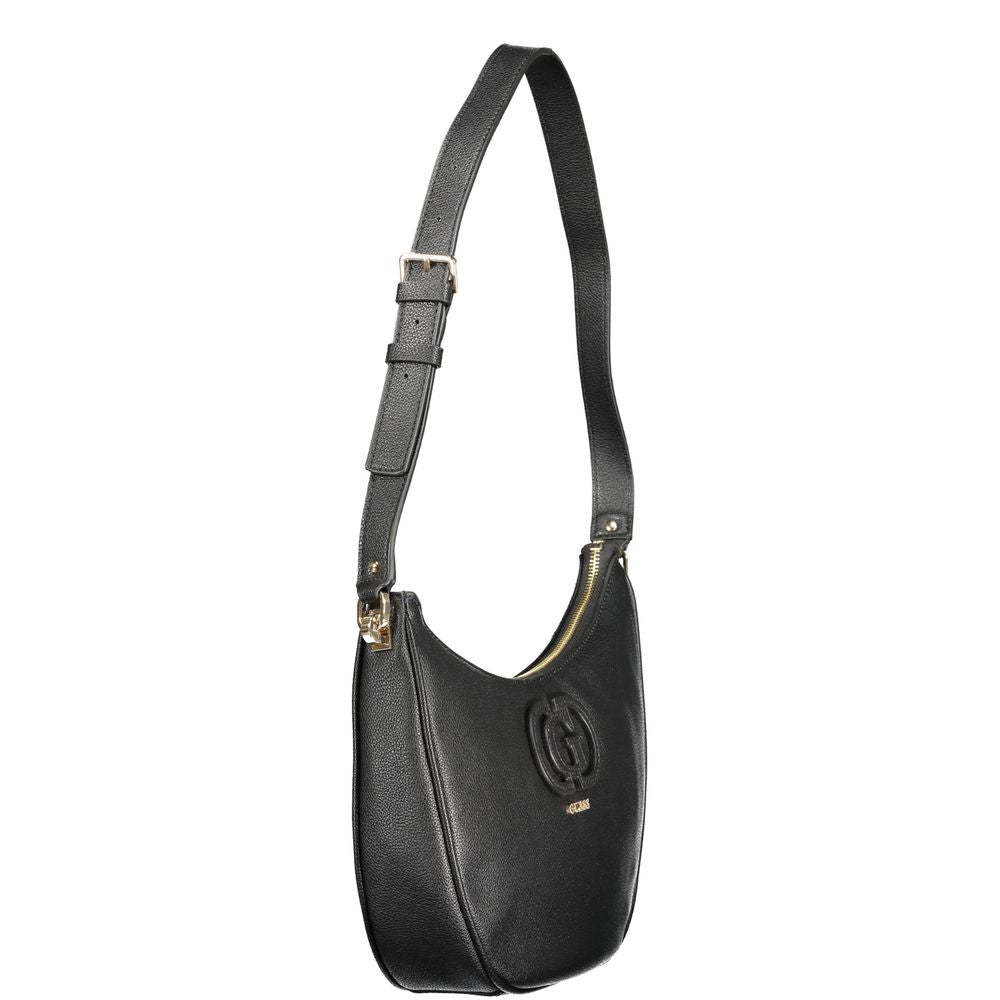 Sac à main noir en polyuréthane Guess Jeans pour femmes, avec design élégant et détails modernes.