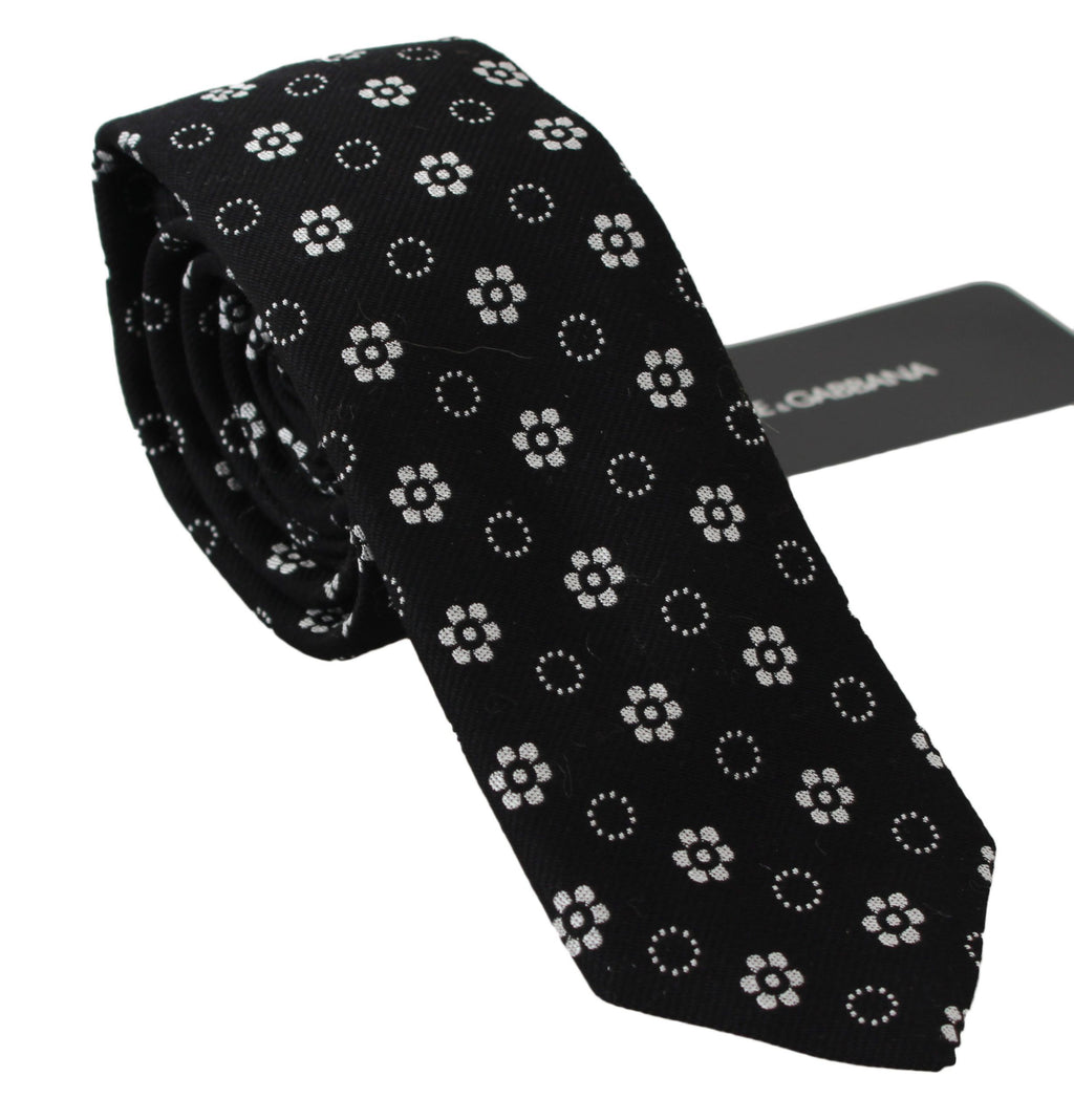 Dolce & Gabbana Dark Gray 100% Silk Floral Print Print Classic Tie