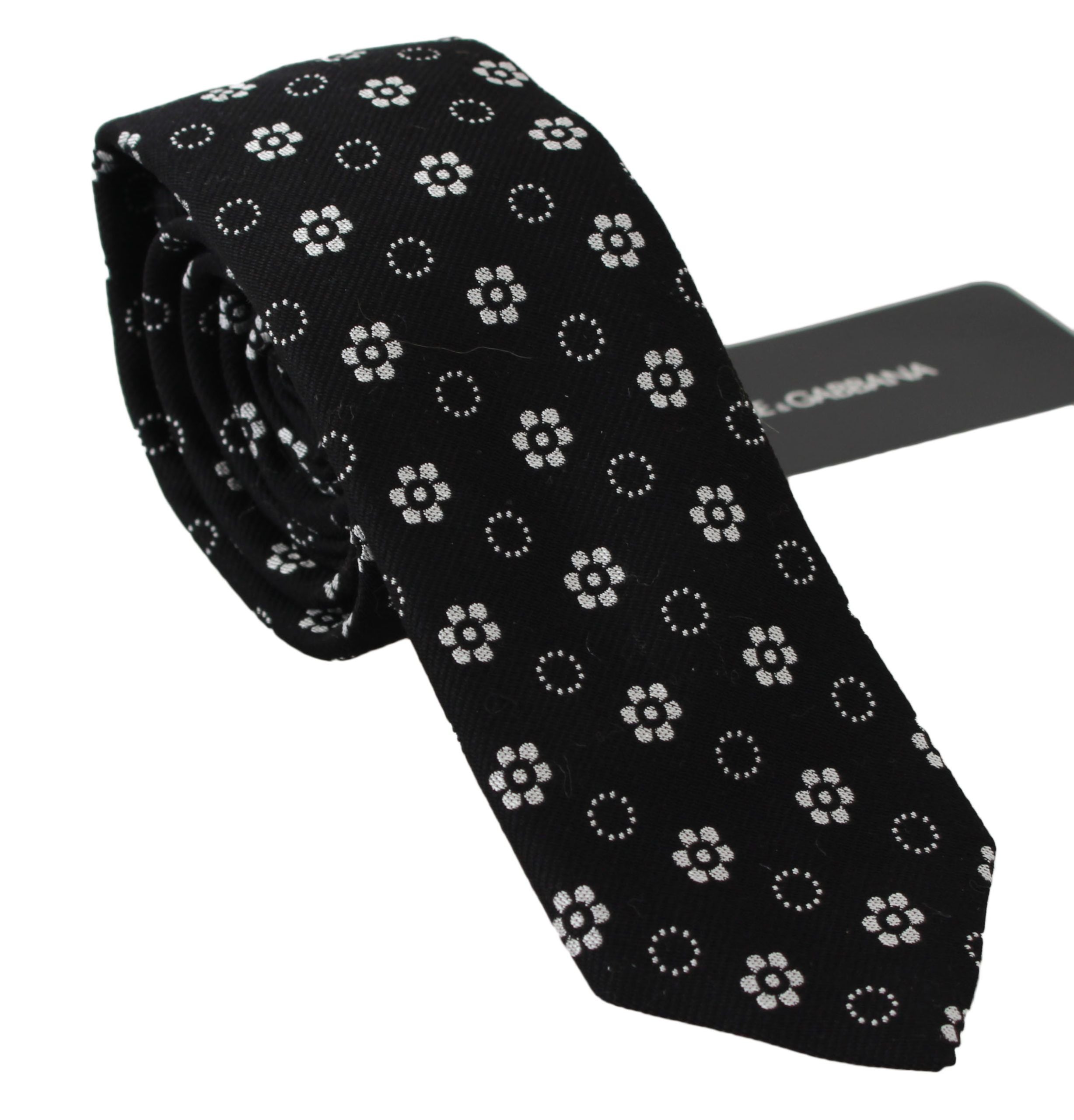 Dolce & Gabbana Dark Gray 100% Silk Floral Print Print Classic Tie