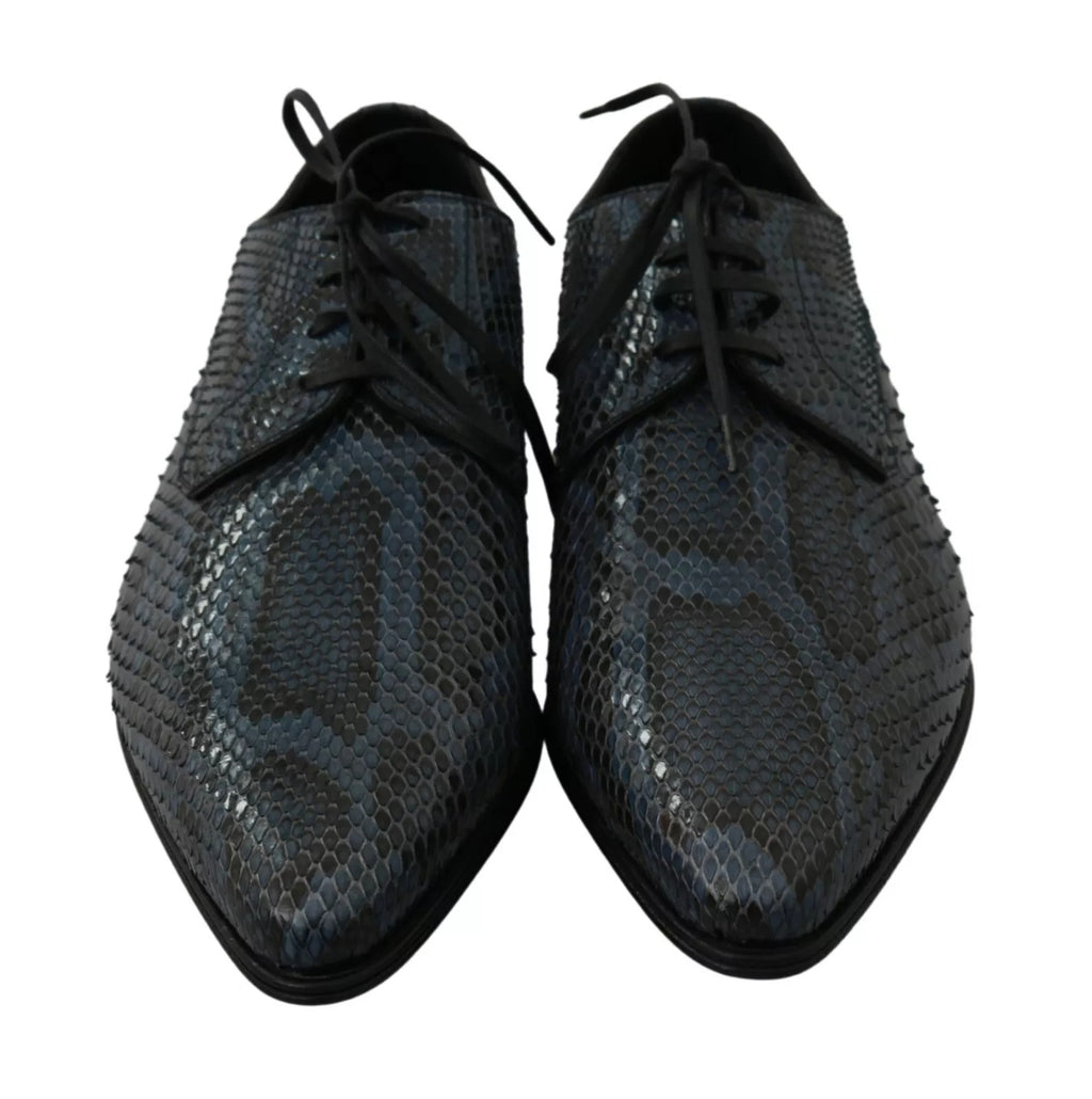 Chaussures en cuir de python bleu Dolce & Gabbana, style élégant avec motifs de serpent, pour un look sophistiqué.