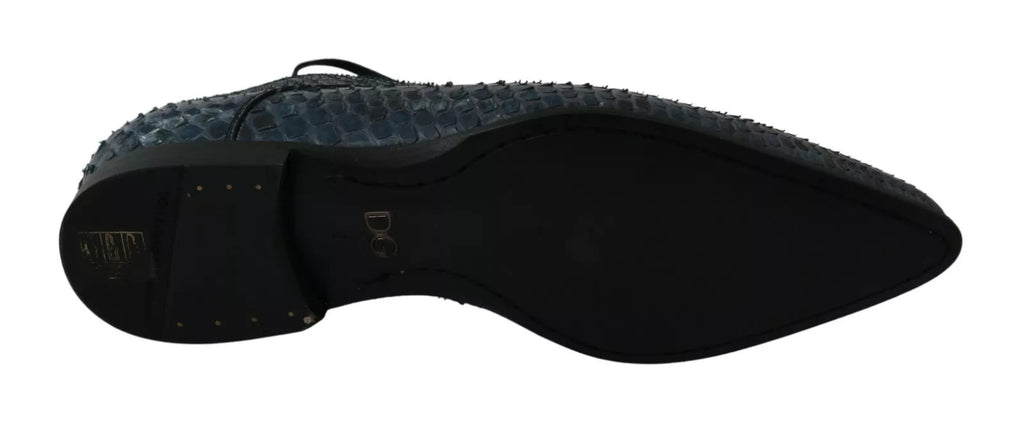 Chaussures en cuir de python bleu de Dolce & Gabbana, élégantes et sophistiquées, avec motif serpent visible sur le dessus.