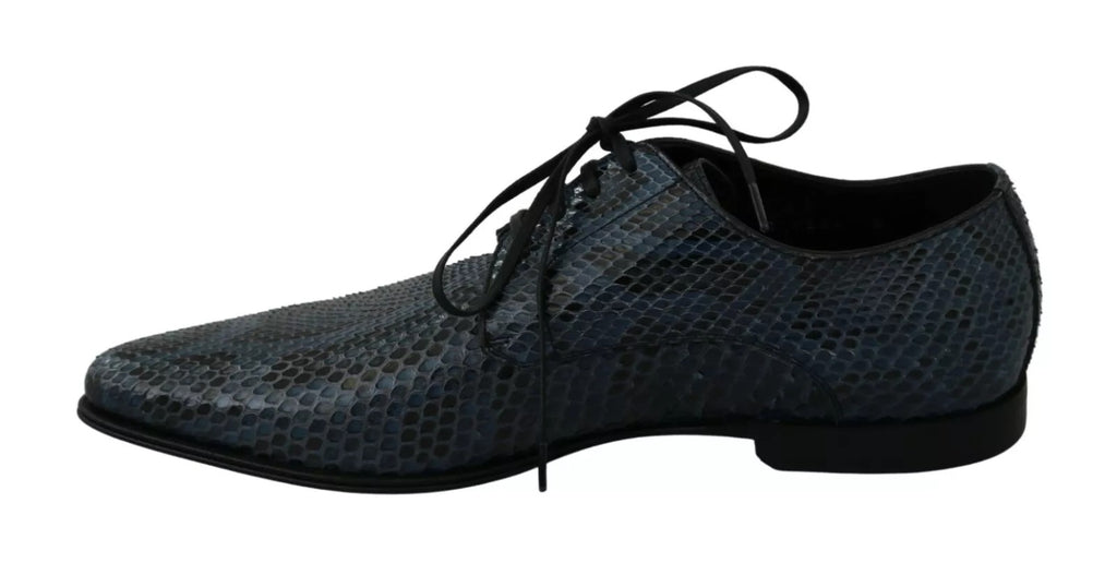 Chaussures Dolce & Gabbana en cuir de python bleu avec motif serpent, élégantes et sophistiquées, vues de côté.