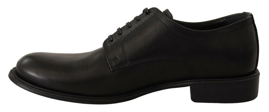 Chaussures Derby en cuir noir Dolce & Gabbana pour homme avec lacets, chaussures formelles élégantes.