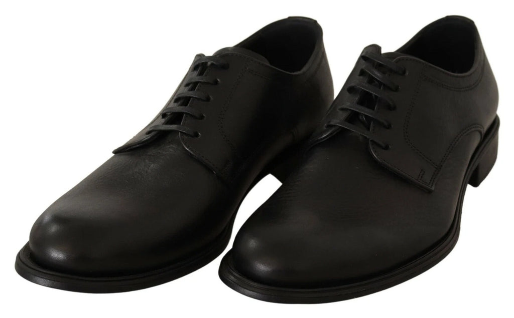 Chaussures Derby en cuir noir Dolce & Gabbana pour homme avec lacets, chaussures formelles élégantes et sophistiquées.