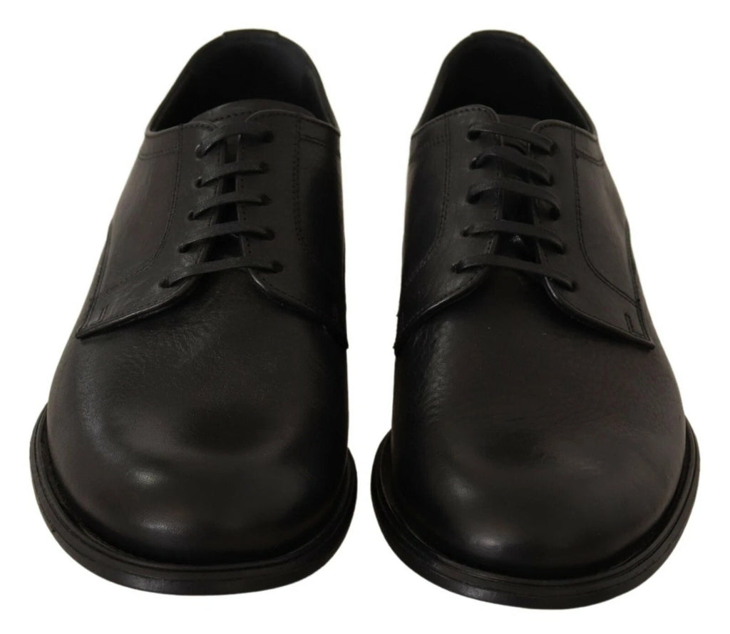 Chaussures Derby en cuir noir Dolce & Gabbana pour homme, lacées, chaussures formelles élégantes.