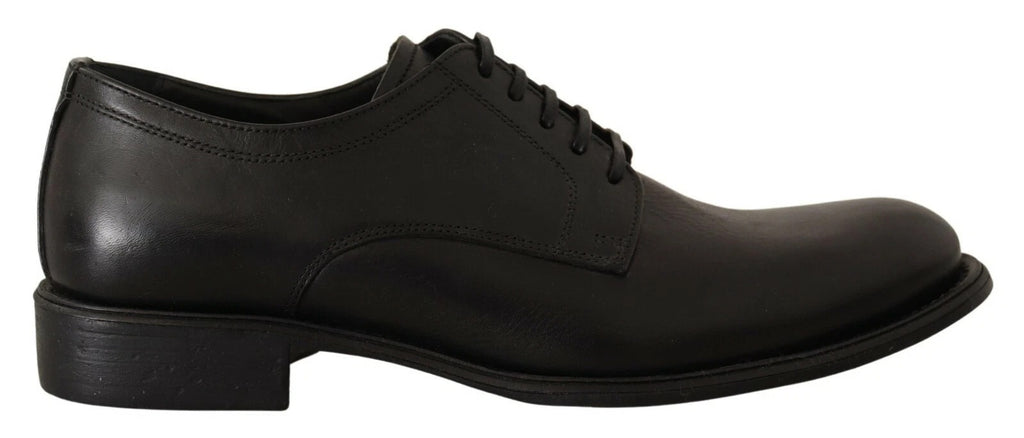 Chaussures derby en cuir noir Dolce & Gabbana avec laçage pour homme, chaussures formelles élégantes en cuir.