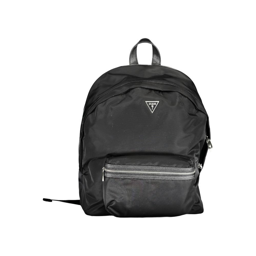 Sac à dos noir en nylon Guess Jeans pour hommes, avec plusieurs compartiments et poignées robustes.