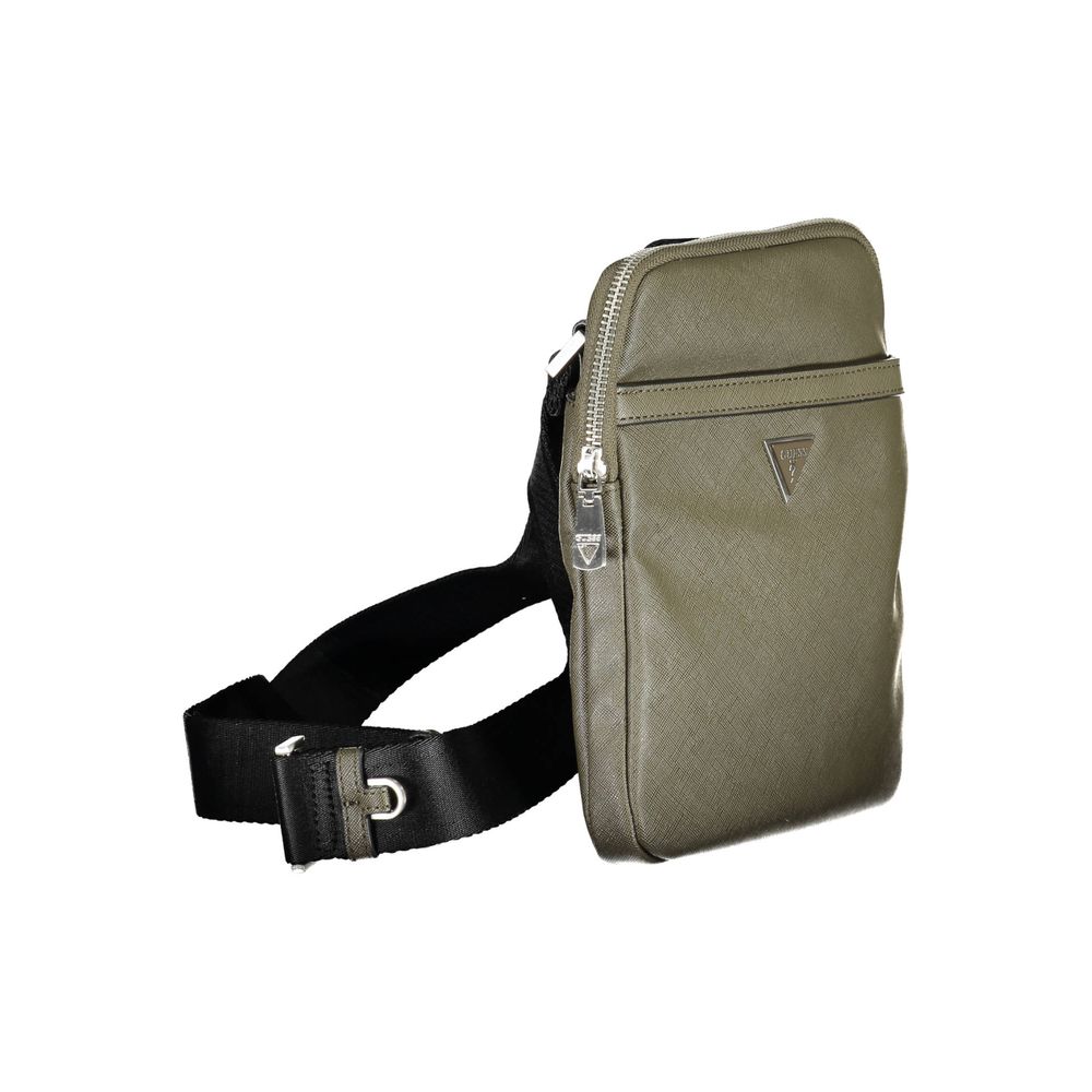 Sac à main noir en polyester pour femmes de la marque Guess Jeans, avec poignées et détails élégants.