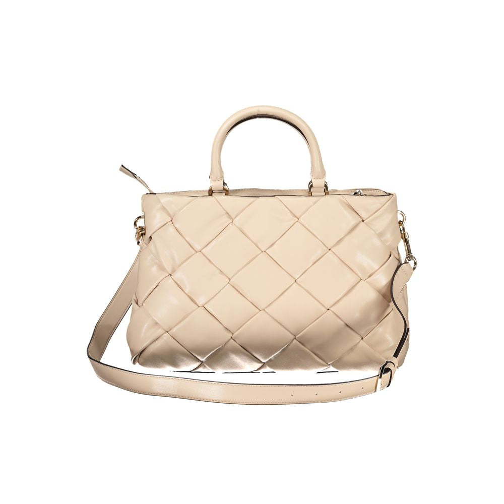 Sac à dos pour femmes Guess Jeans en polyuréthane rose avec logo visible, idéal pour un style tendance et pratique.