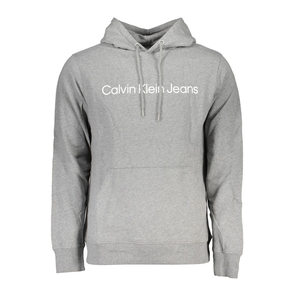 Sweatshirt gris en coton pour homme de la marque Calvin Klein, coupe classique et logo discret visible sur le devant.