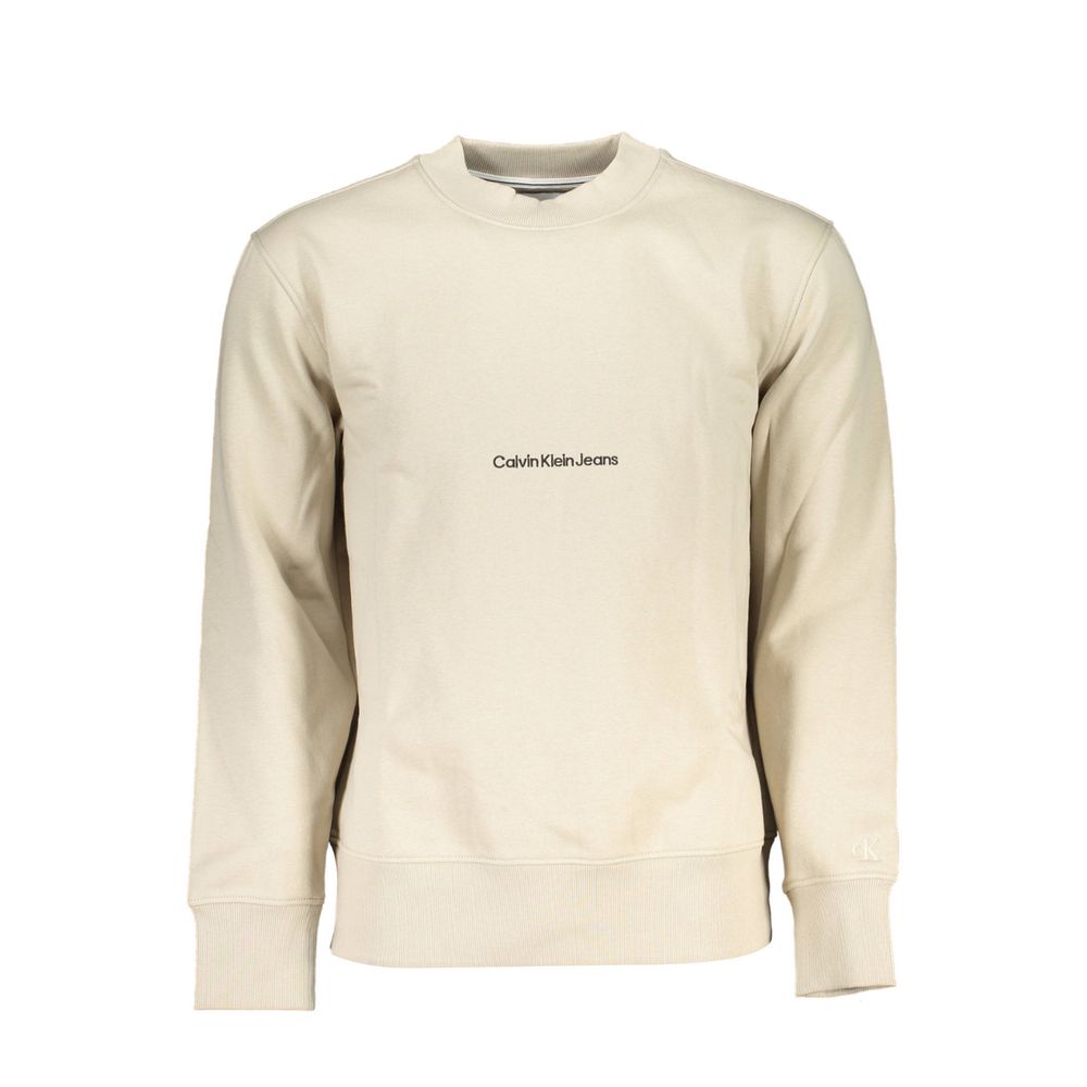 Sweatshirt beige en coton pour homme de la marque Calvin Klein, confortable et décontracté, visible avec col rond et manches longues.