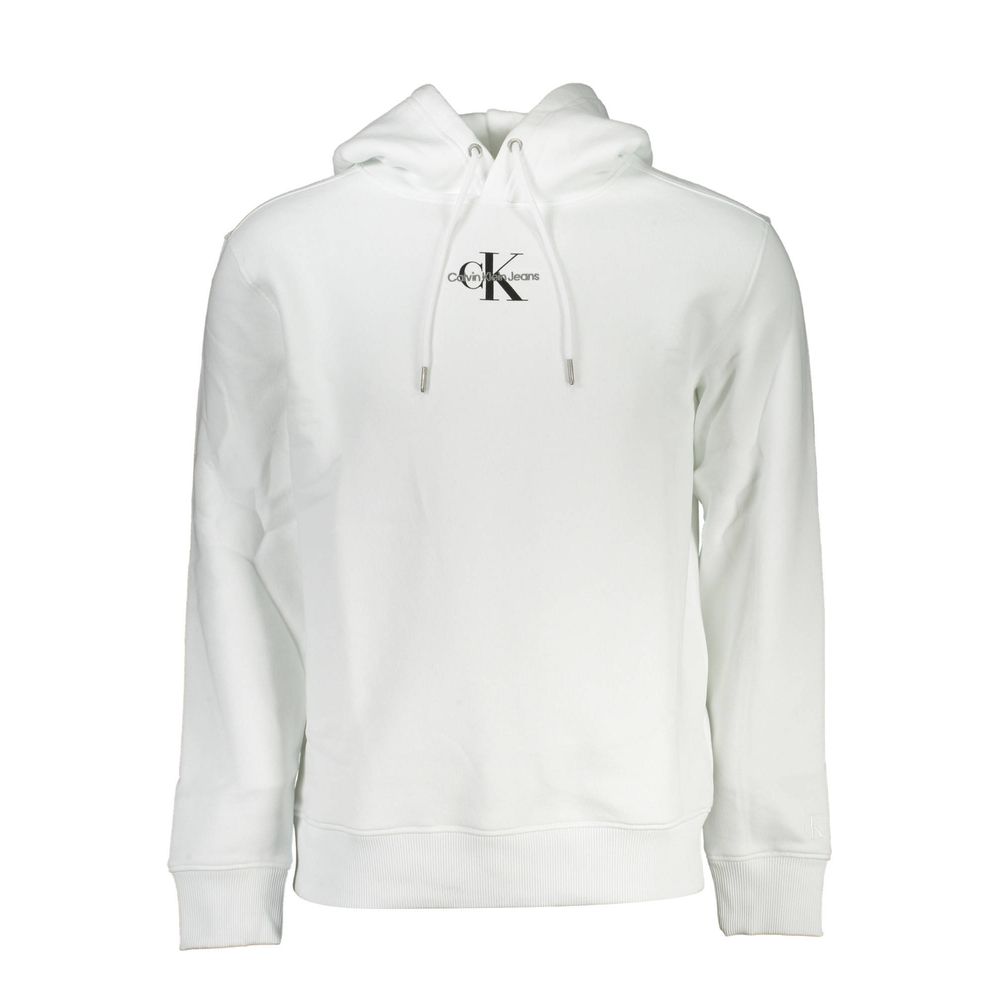 Sweatshirt homme en coton blanc de Calvin Klein, style décontracté, col rond et manches longues, vue de face.