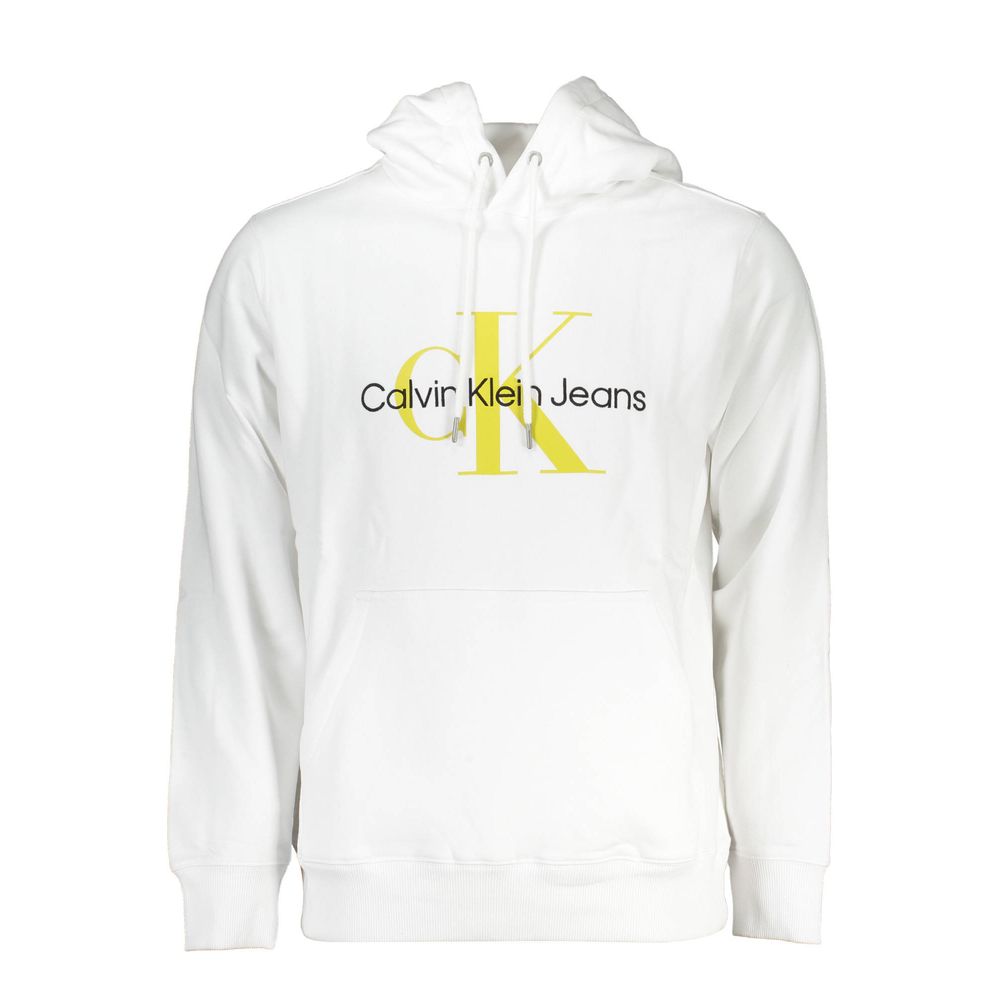Sweatshirt blanc en coton pour homme de la marque Calvin Klein, vue de face, avec col rond et logo discret.