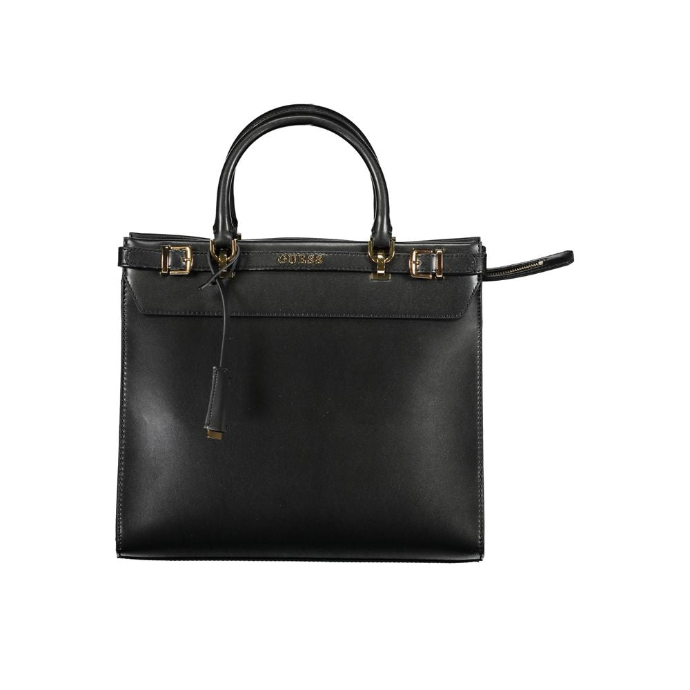 Sac à main Guess Jeans noir en polyuréthane pour femmes, style élégant avec détails modernes et finition soignée.