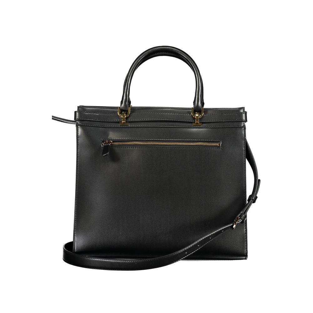 Sac à main noir en polyuréthane Guess Jeans pour femmes, en cuir synthétique avec doublure intérieure.
