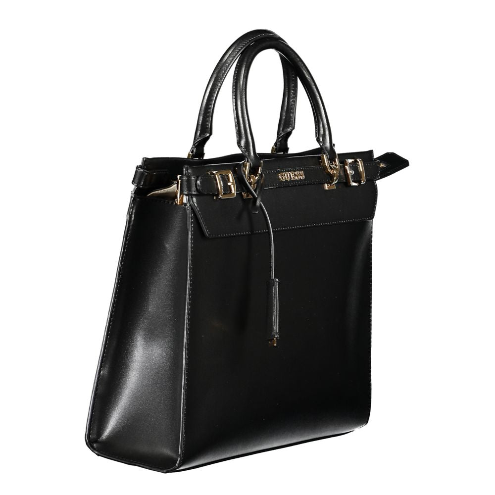 Sac à main noir en polyuréthane pour femmes de Guess Jeans, design élégant et moderne avec détails tendance.