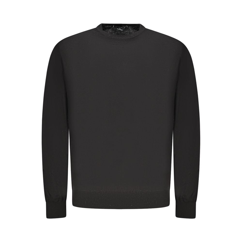 Pull homme Guess Jeans en laine noire, coupe classique, avec col rond et détails en maille.