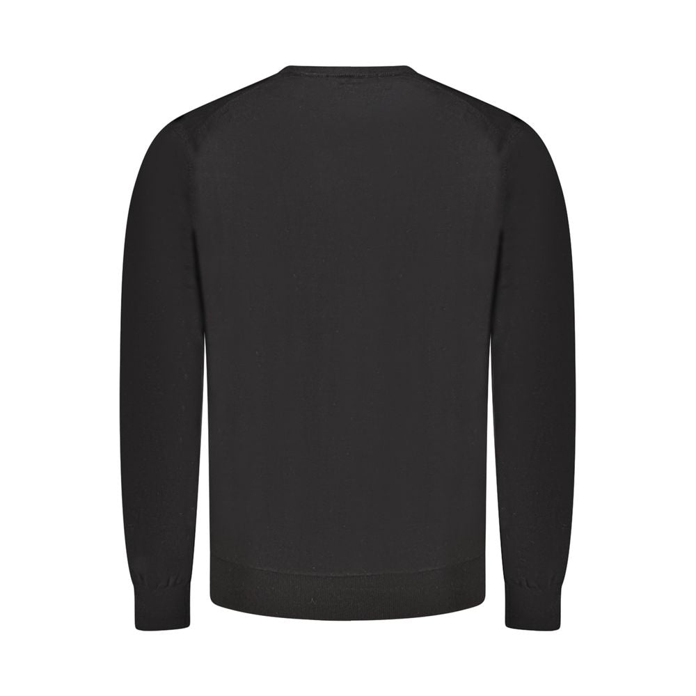 Pull homme Guess Jeans en laine noire, coupe classique, avec col rond et manches longues, idéal pour un style décontracté.