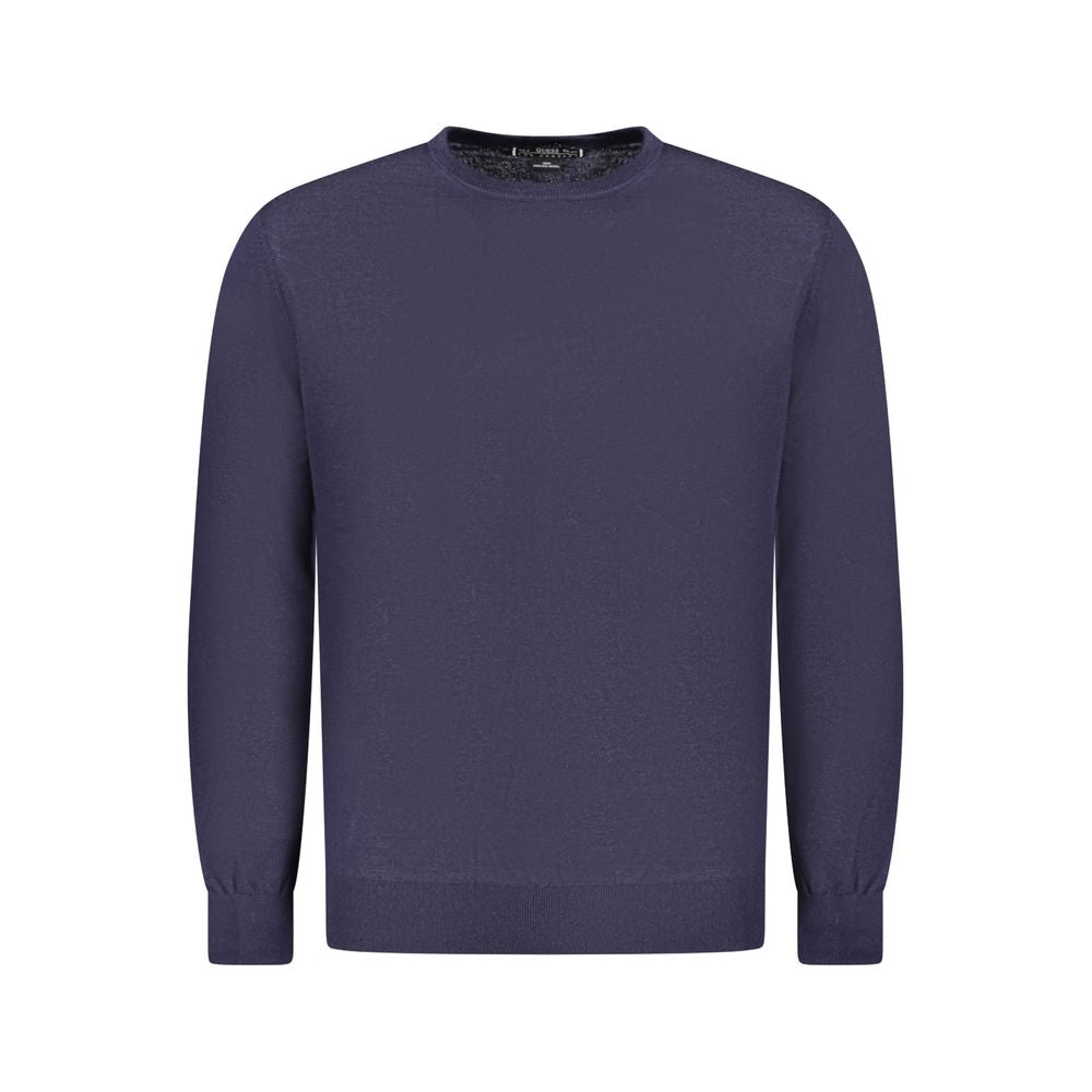 Pull en laine bleue pour homme de Guess Jeans, pull-over confortable avec logo Guess visible sur la poitrine.