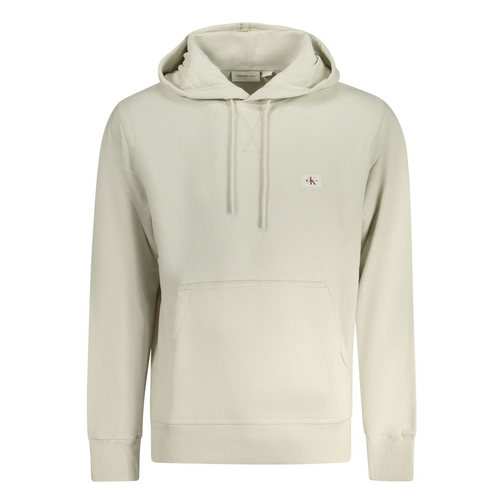 Sweat à capuche beige en coton pour homme de la marque Calvin Klein, vue de face avec logo discret sur la poitrine.