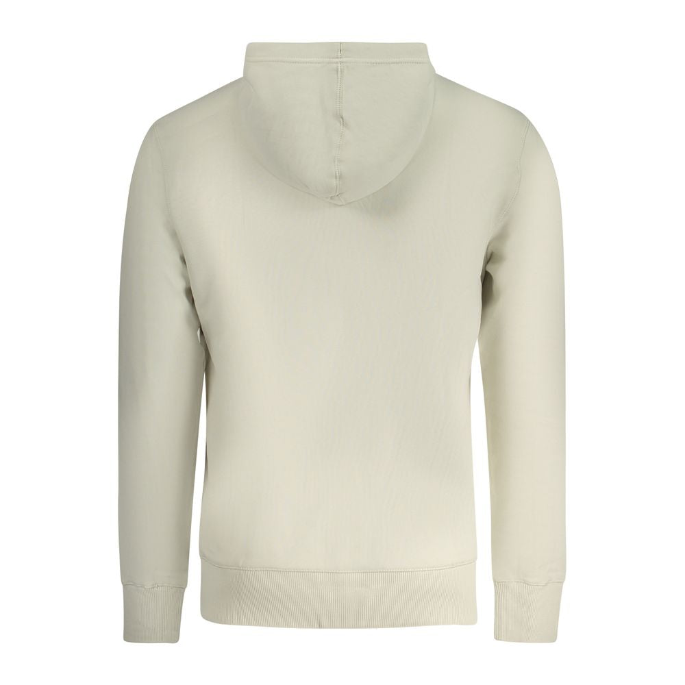 Sweat à capuche homme Calvin Klein en coton beige, détail du hoodie avec logo discret, vue de face.