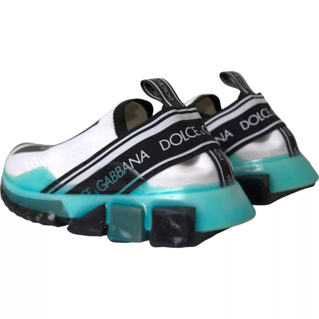 Baskets slip-on Dolce & Gabbana Sorrento noires, blanches et bleues avec design élégant et détails en cuir.