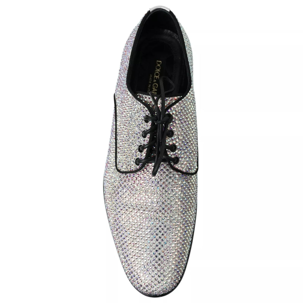 Chaussures derby en cuir argenté Dolce & Gabbana avec rhinestones, élégantes et sophistiquées.
