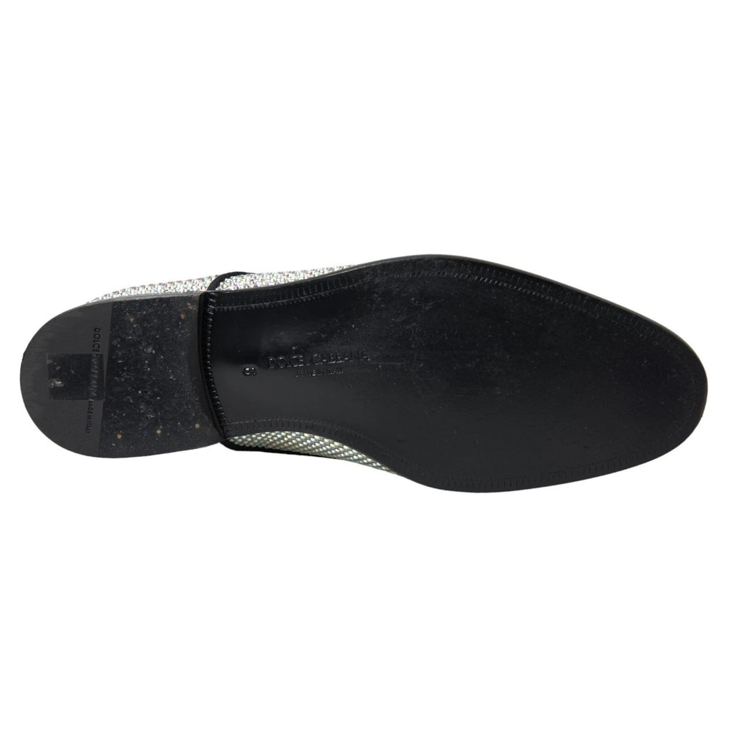 Chaussures derby en cuir argenté avec strass de Dolce & Gabbana, chaussures élégantes pour homme.