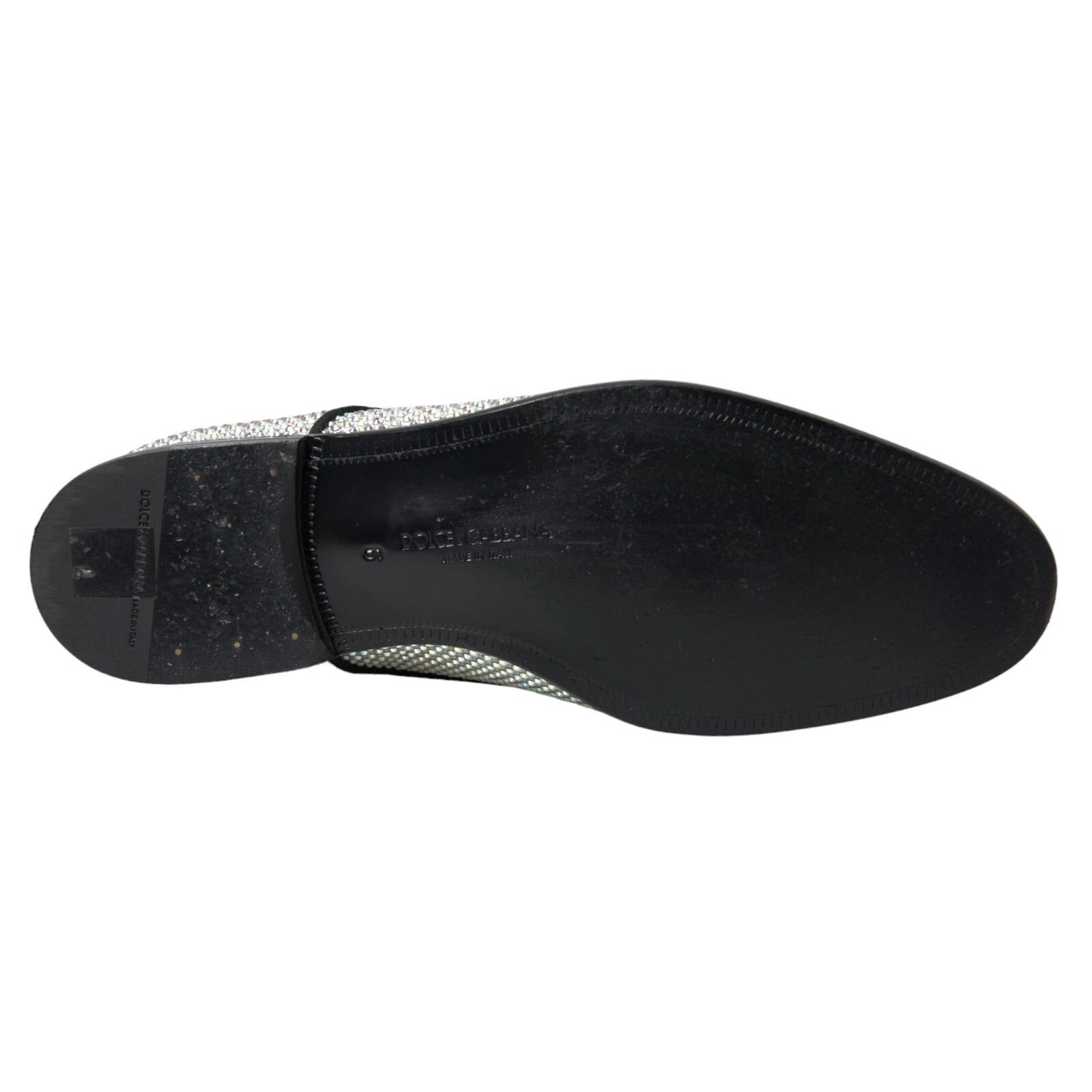Chaussures derby en cuir argenté avec strass de Dolce & Gabbana, chaussures élégantes pour homme.