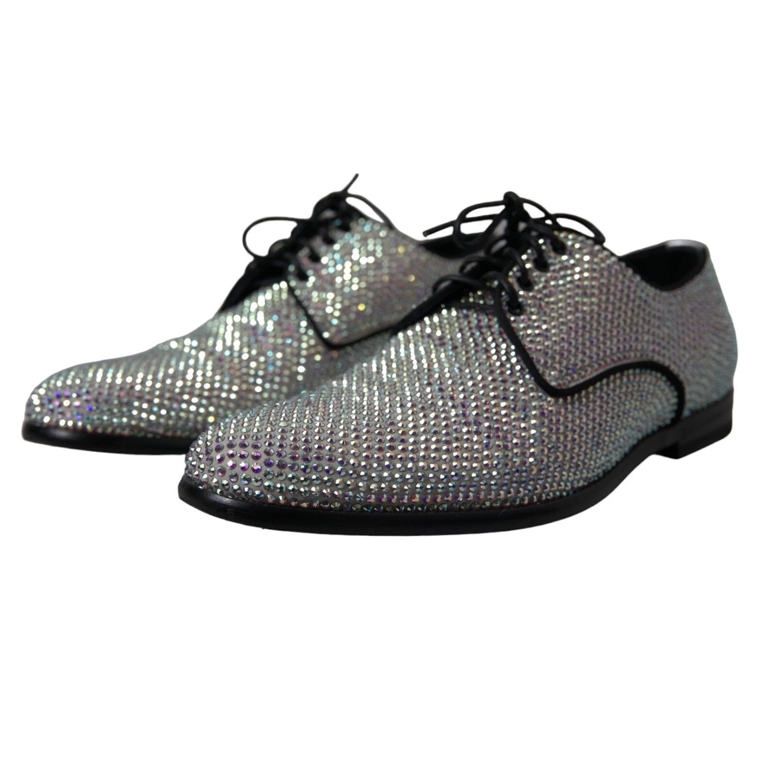 Chaussures Derby en cuir argenté avec strass de Dolce & Gabbana, élégantes et brillantes, pour un style sophistiqué.