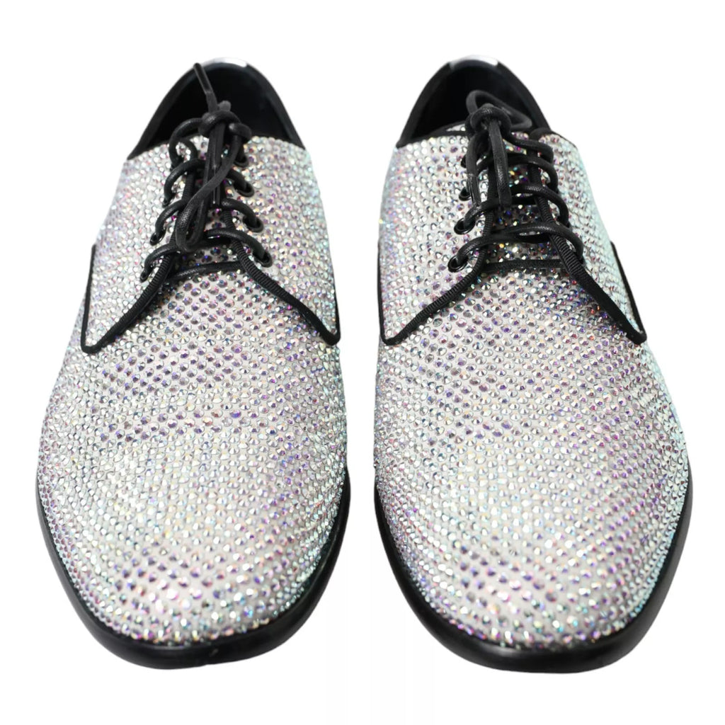 Chaussures Derby en cuir argenté Dolce & Gabbana avec strass, élégantes et brillantes, pour homme.