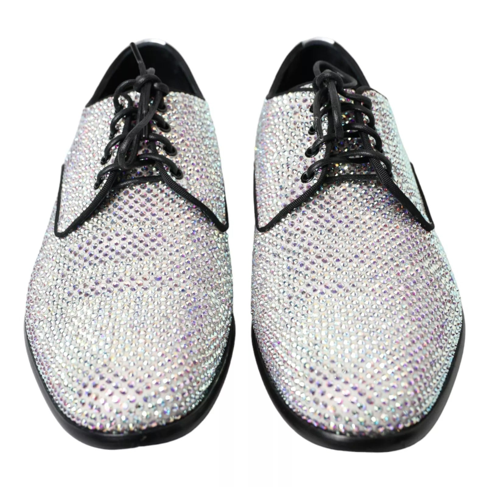 Chaussures Derby en cuir argenté Dolce & Gabbana avec strass, élégantes et brillantes, pour homme.