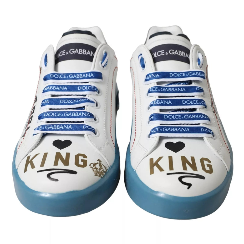 Sneakers Dolce & Gabbana Portofino en bleu et blanc avec imprimé floral, semelle en caoutchouc et design élégant.