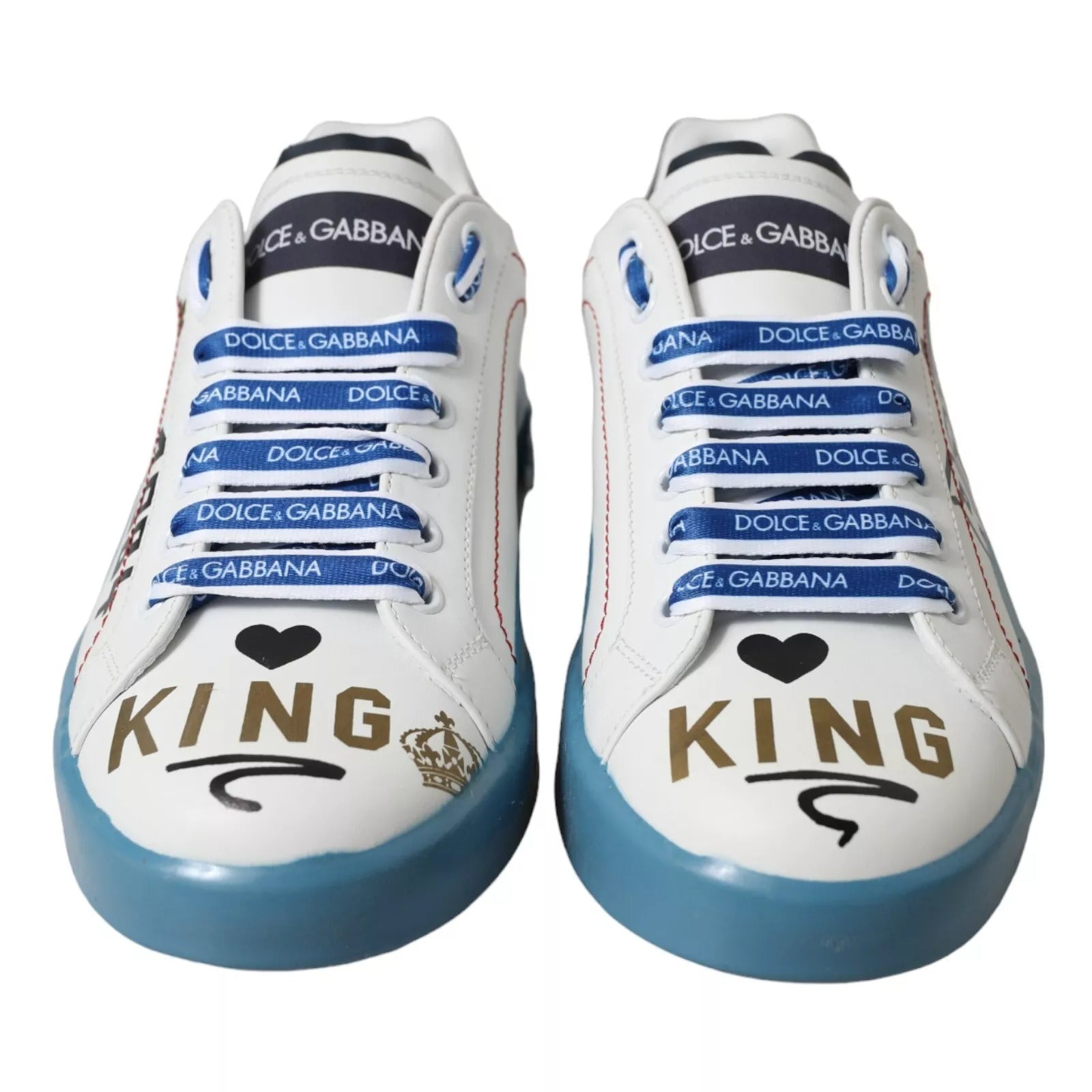 Sneakers Dolce & Gabbana Portofino en bleu et blanc avec imprimé floral, semelle en caoutchouc et design élégant.