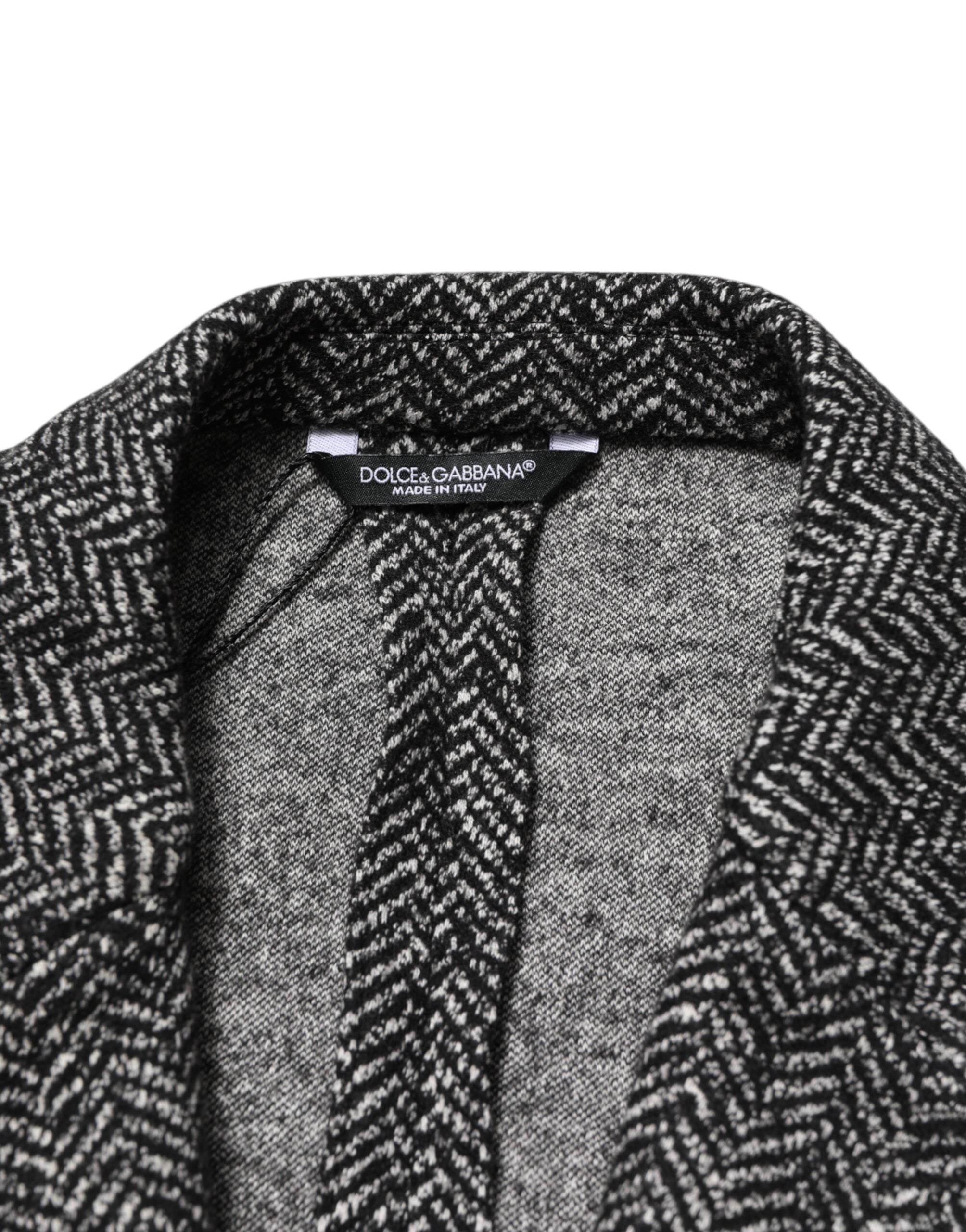 Dolce & Gabbana Dark Gray White Double Breasted Men Suit Blazer