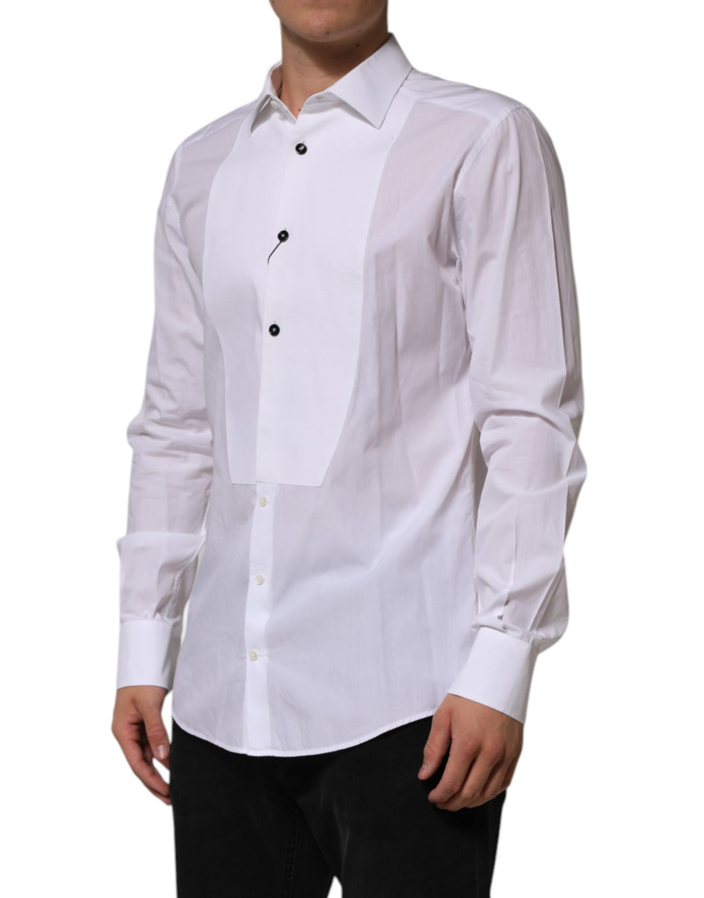 Chemise formelle blanche pour homme Dolce & Gabbana en coton popeline avec détails dorés.