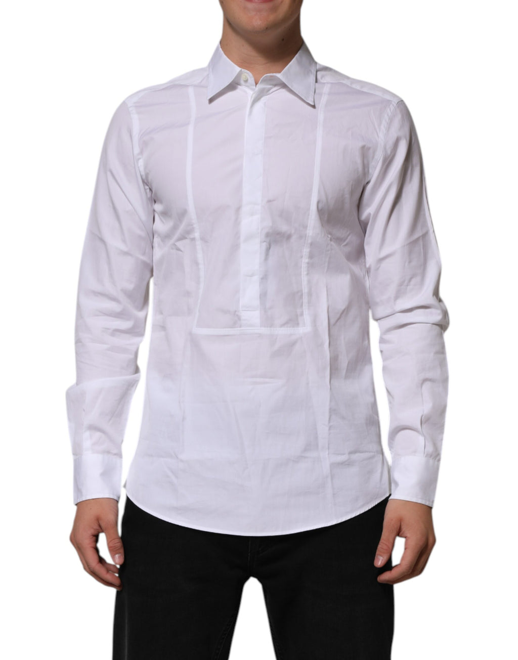 Chemise blanche en coton popeline de costume pour homme Dolce & Gabbana, avec col classique et boutons visibles.