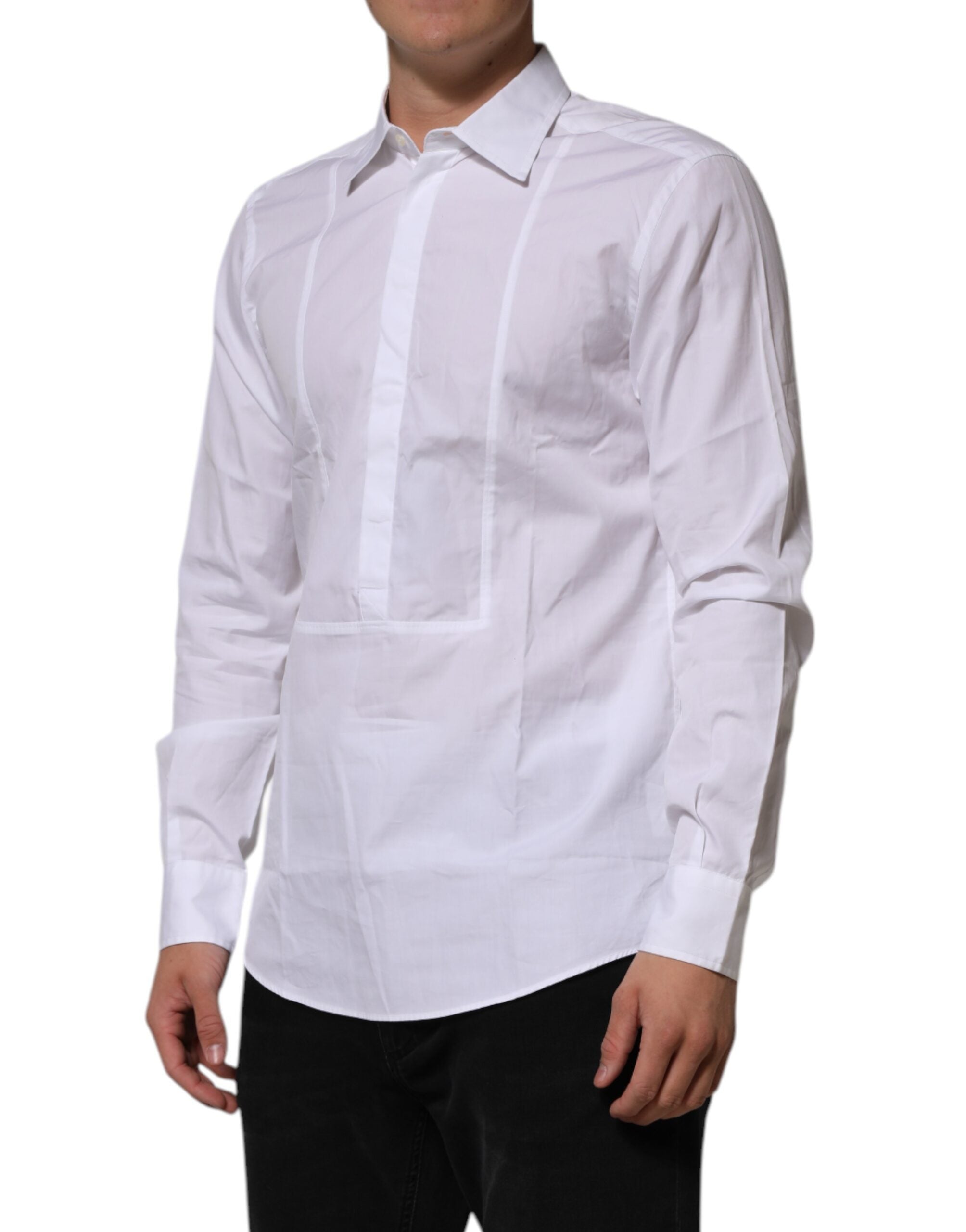 Chemise formelle blanche en coton popeline Dolce & Gabbana pour homme, avec col classique et manches longues.