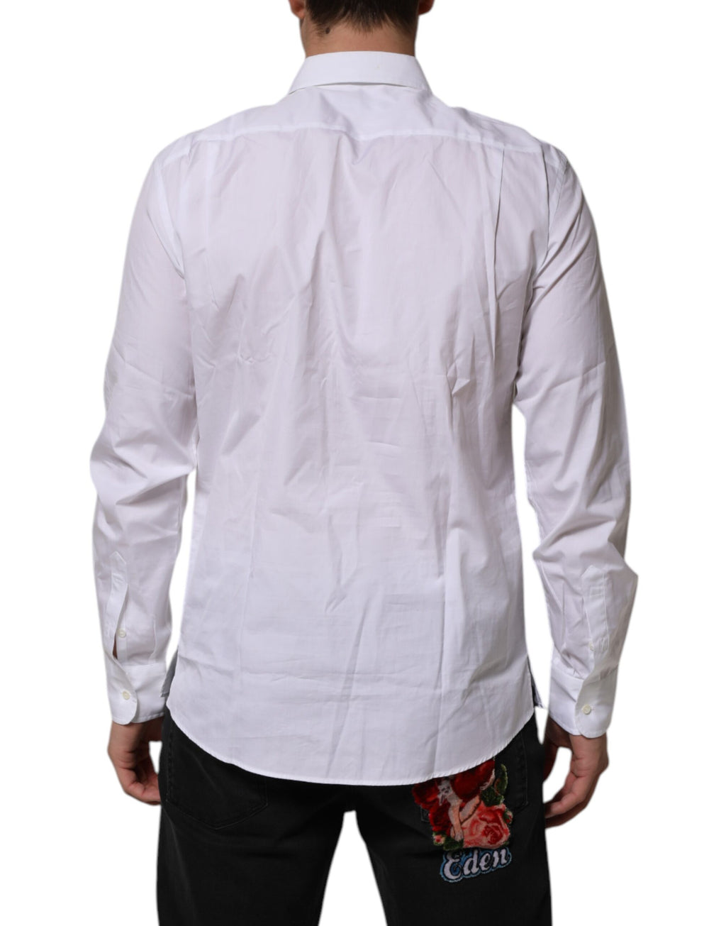 Chemise homme blanche en coton popeline Dolce & Gabbana, chemise formelle élégante avec col classique et manches longues.