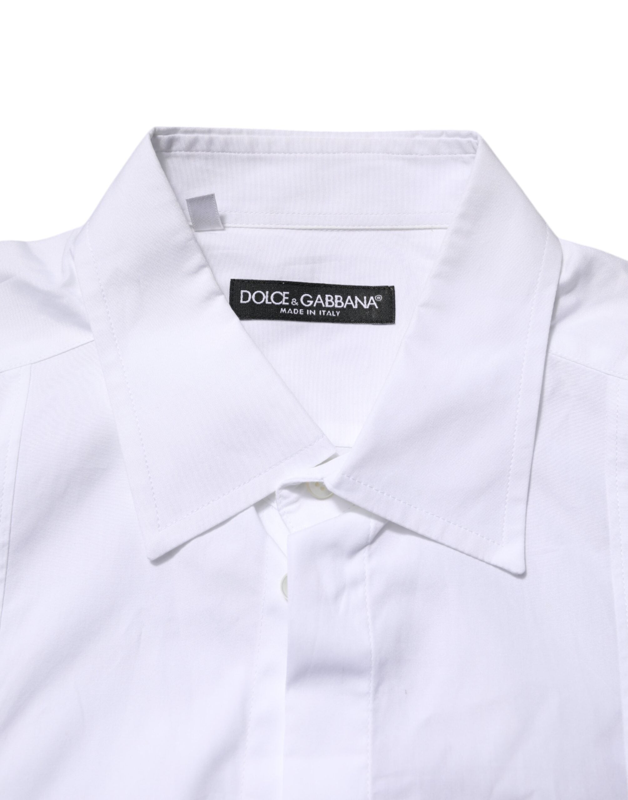 Chemise formelle blanche en coton popeline Dolce & Gabbana, chemise homme élégante avec col et boutons visibles.