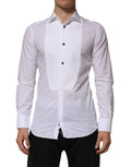 Chemise formelle blanche en coton popeline Dolce & Gabbana pour homme avec détails dorés, style élégant et sophistiqué.