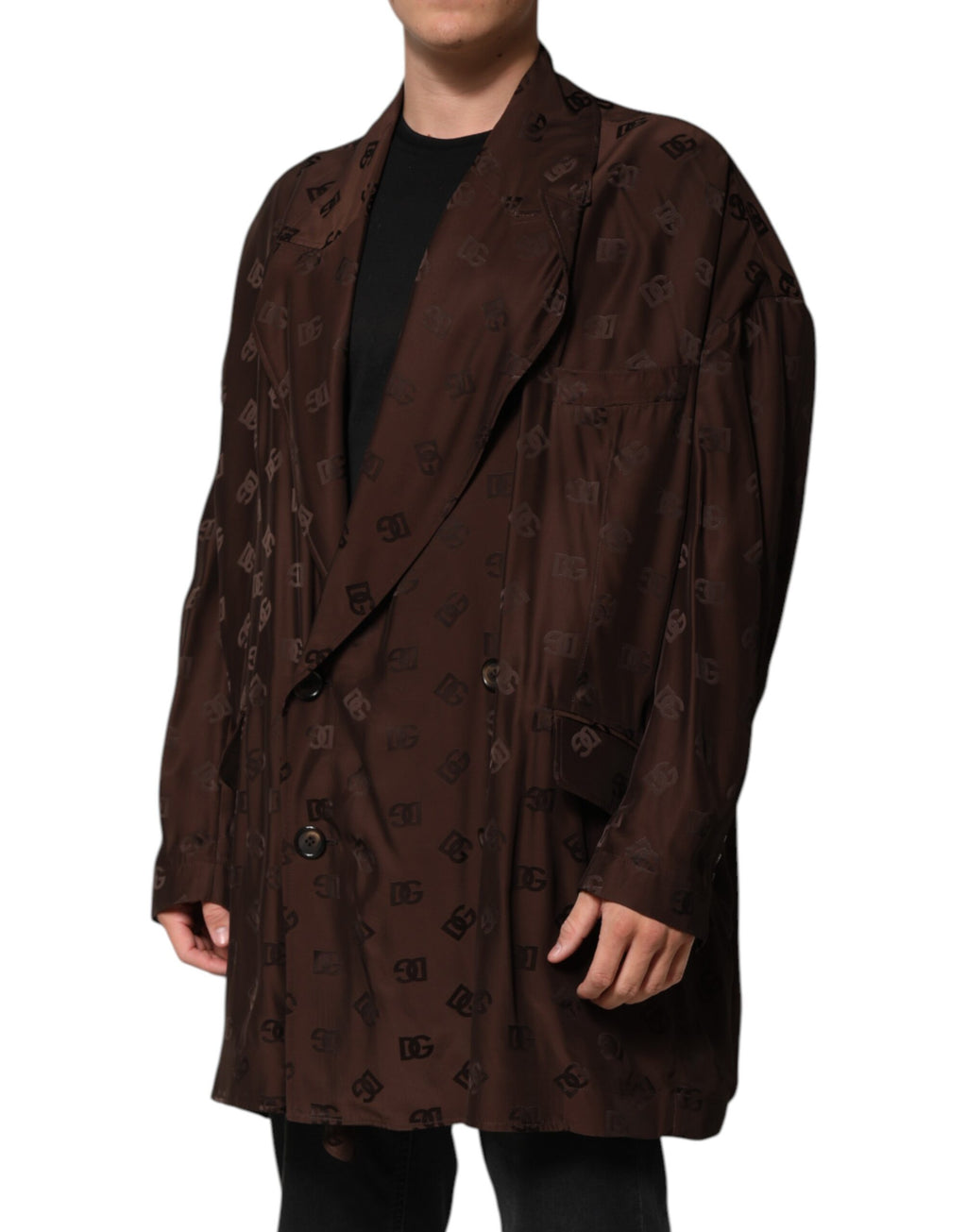 Manteau en polyester marron Dolce & Gabbana avec logo monogramme, veste élégante et raffinée.