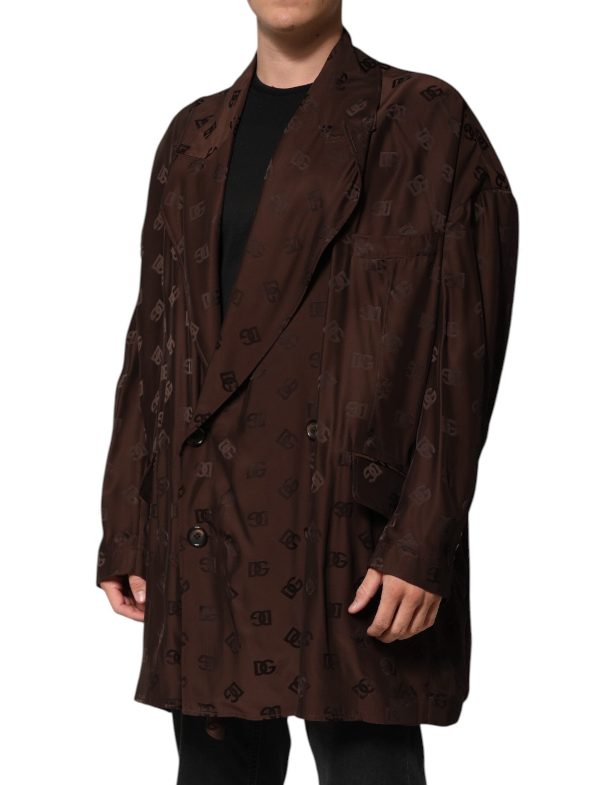 Manteau en polyester marron Dolce & Gabbana avec logo monogramme, veste élégante et raffinée.
