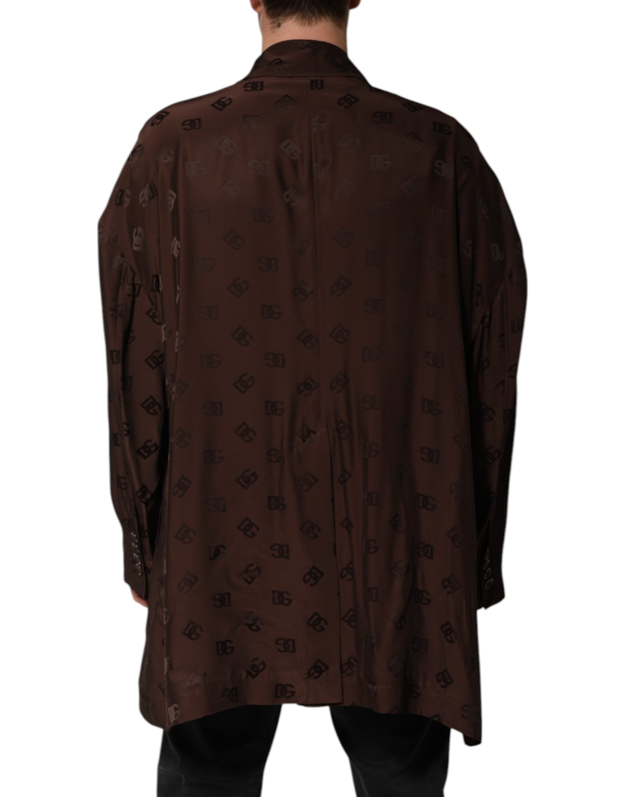 Manteau en polyester marron Dolce & Gabbana avec logo monogramme, veste élégante et tendance.