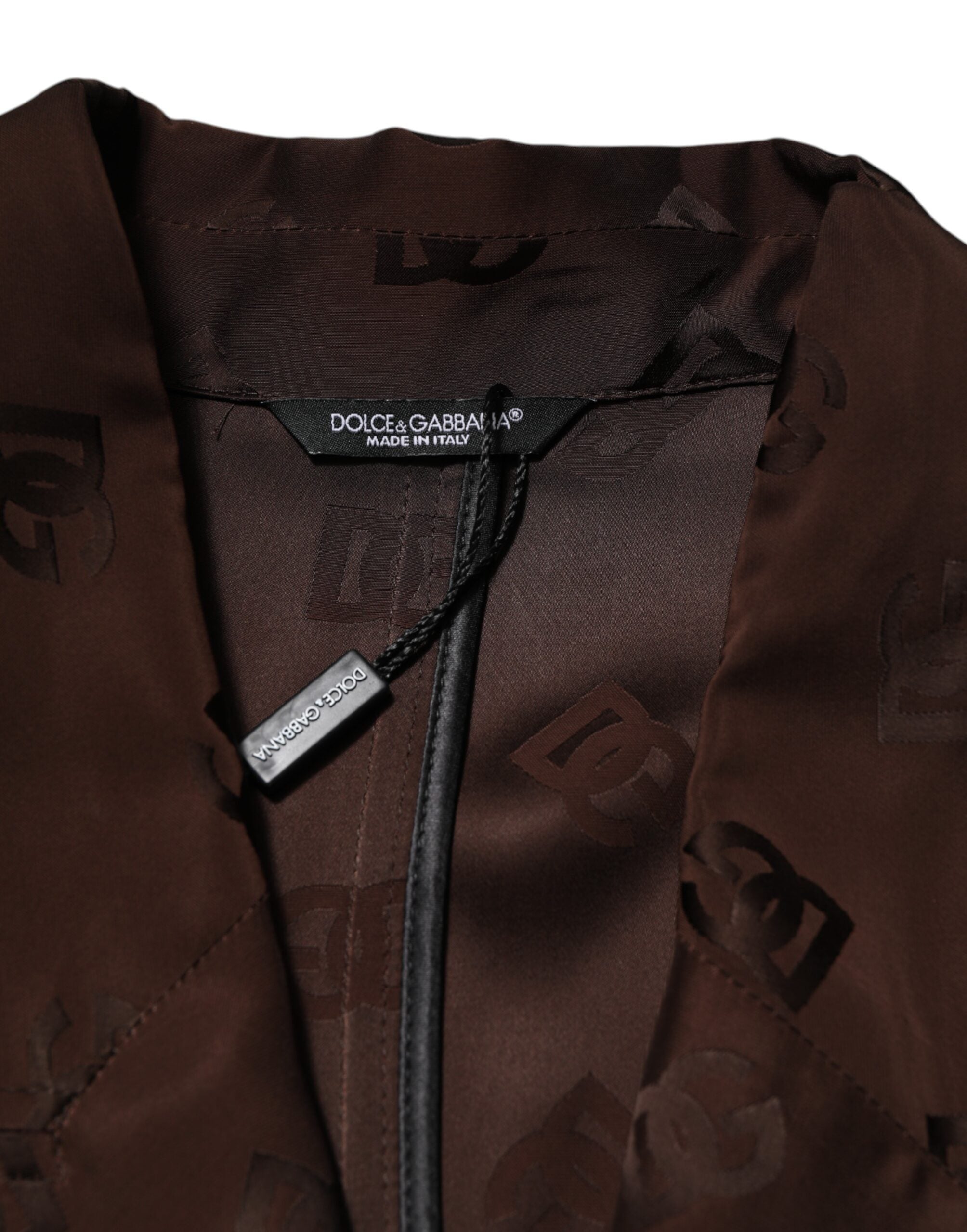Manteau en polyester marron Dolce & Gabbana avec logo monogramme, veste élégante et chaude pour femmes.