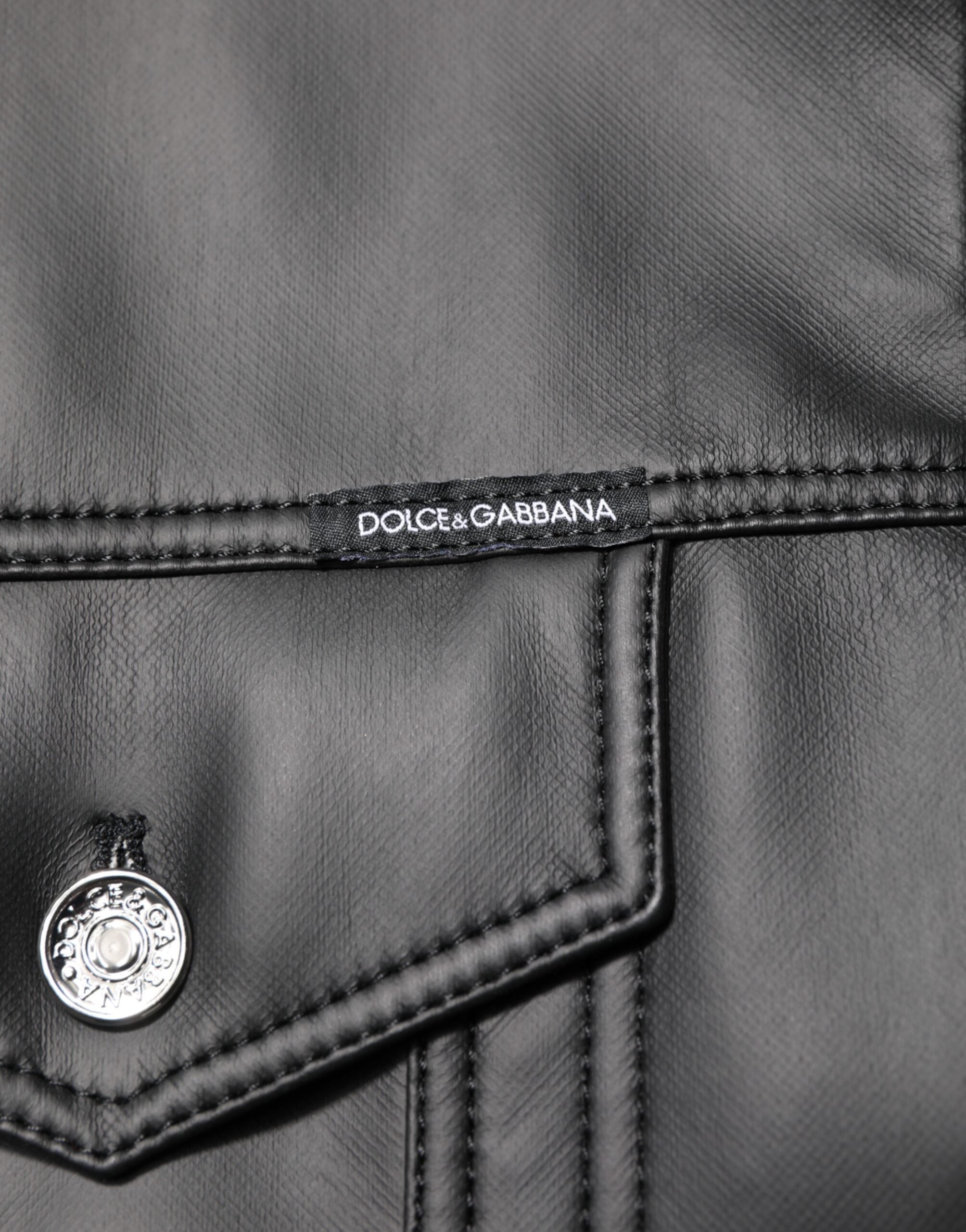 Veste motard noire en polyester Dolce & Gabbana avec boutons, style décontracté et tendance.